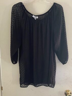 Black Swiss Dot Sheer Peasant Blouse